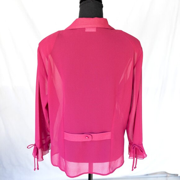 Vintage 90s Sheer Hot Pink Button Down Blouse | Coquette Barbiecore Y2k - Picture 3 of 9